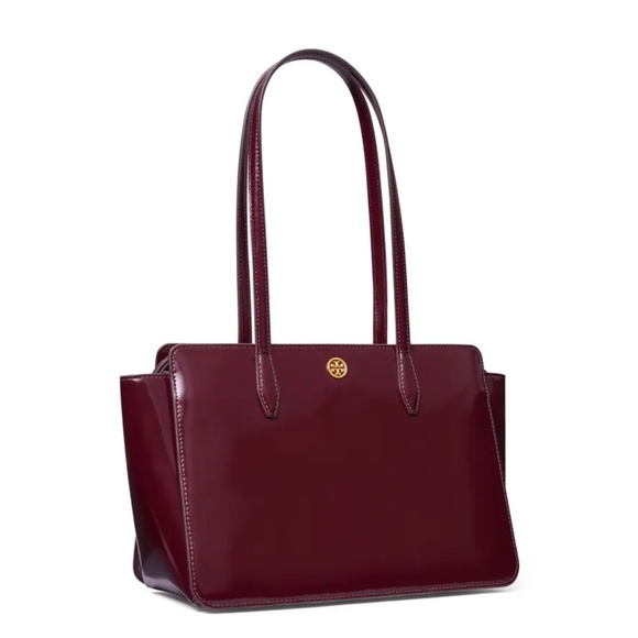 Tory Burch Robinson Small Spazzolato Leather Tote in Beetle Berry - Picture 2 of 8